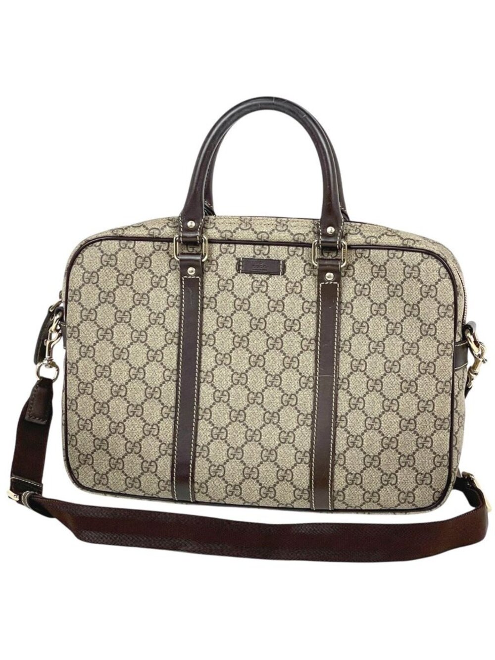 Gucci GG Pattern Business Briefcase Beige Brown